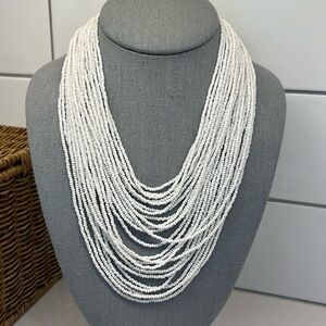 Vintage Winter White Seed Bead Bib Necklace